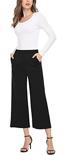 MISS MOLY Wide Leg Pants for Women Business Casual Crop Palazo Dress Pants Capris Black M