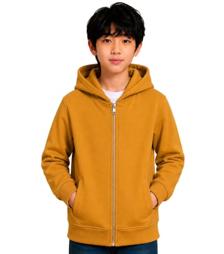 Image of ADBUCKS New Unisex Kids Boys & Girls Zip Hoodies Sweatshirt Made By Rich Cotton Full Sleeves Jacket (Mustard, 12-13 Years)