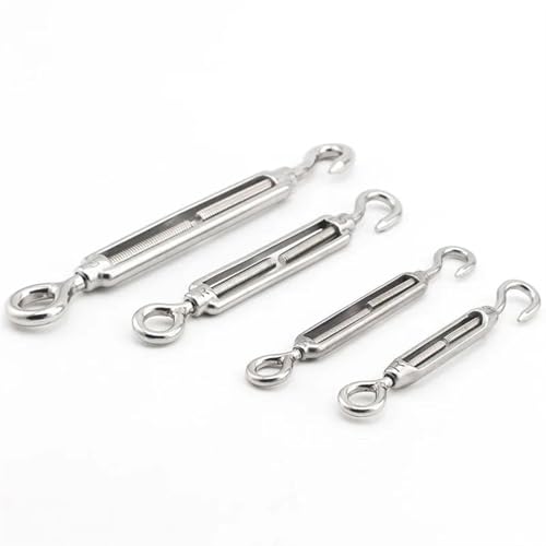 Tensor para cable tipo turnbuckle, 1 pieza M5 de acero inoxidable 304, gancho y ojo ajustables para cadena y cables miniatura 5