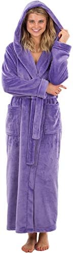 VEAMI Laurel Fleece Hooded Bathrobe, Plush Warm Bathrobe with Hood, 53" Long