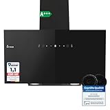 KKT KOLBE TRIO9025S - Cappa aspirante 90 cm, 782 cbm/h, cappe da parete senza testa, colore nero, vetro, controllo gestuale, funzionamento SensorTouch, illuminazione a LED