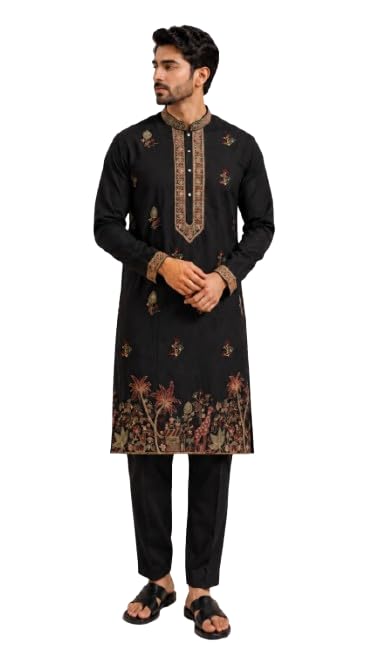 shastrayaa Men's Kurta Pyjama Set, Embroidered Floral Border, Ethnic, Full Sleeve-picture-34