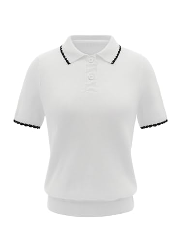 Image of Girls Short Sleeve Polo Shirt V Neck Button Down Shirts Summer Knit School Uniform Crop Tops