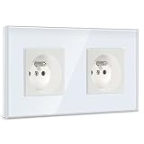 BSEED prise murale 16amp Double Prises de courant alternatif Panneau en verre cristal standard français nouveau prise murale Blanc