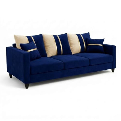Image of Jester Plush Comfort Sofa | 3 Seater | Luxury Velvet Suede Fabric | Modern Living Room Sofa | Dark Blue