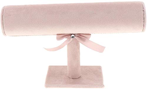 FRECI Jewellery Display Holder T Bar Velvet Black Jewellery Display Stand Showcase Organizer for Bracelets, Watches, Necklaces, Decorative Chains - Pink