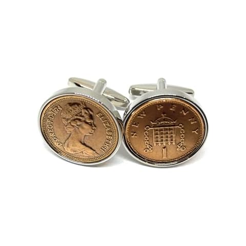 1974 One Pence Coin Cufflinks Gift Cover
