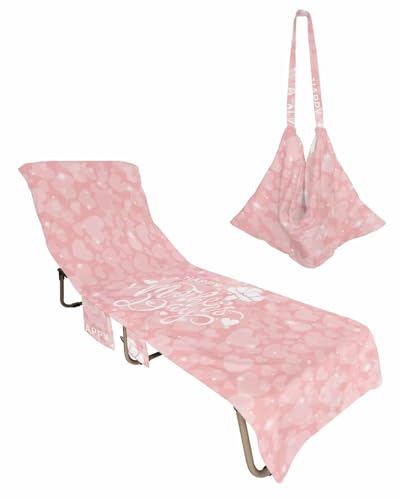 Happy Mother's Day Beach Chair Towel Covers for Chaise Lounge with Side Pocket, Soft Plush Pool Towels Cover for Patio Sunbathing Outdoor 29''x85'' Best Mom Ombre Solid Pink Love