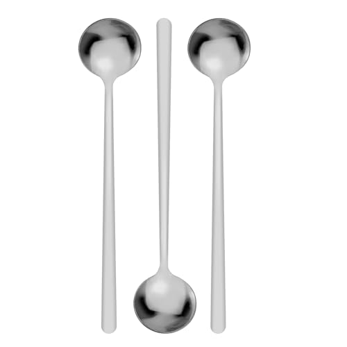 3 Pack Coffee Spoons, Round Dessert Spoons, Stainless Steel Tea Spoon Set for Chocolate, Cake,Ice Cream (3, Silver)