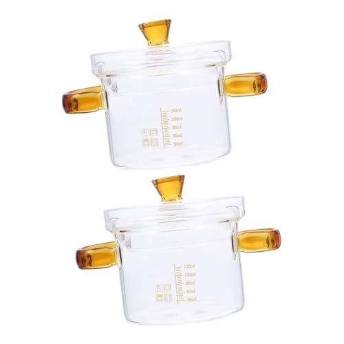 Cabilock Marmite En Verre Transparente 150ml Lot De 2 Couvercle Double Poignée Pour Cuisson Des Œufs Pour Soupe Et Nouilles Compatible Cuisinière