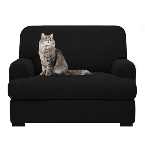 molasofa T Cushion Chair Slipcover with 1 Individual T Cushion Shape Seat Cover for Home Décor, 2 Pieces Stretchable, Washable, Non-Pilling, Non-Slip Chair Cover (Oversized Armchair,Black)
