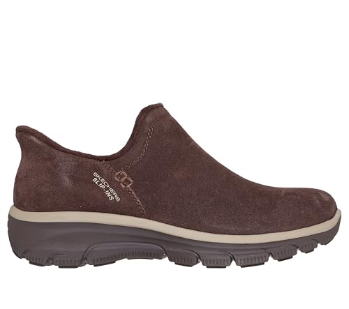 Skechers Women's EASY GOING - MODERN HOUR SUEDE Hands Free Slip-Ins, Scooped Collar Boot in full Suede, Chocolate, 7W