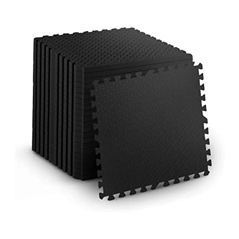 KAYMAN Gym Floor Nonslip Mats - Black 60 X 60cm | Interlocking EVA Foam Puzzle Mats | Exercise Floor Tiles for Home Fitness Sport Workout Play, Studio, Weights, and Yoga - 12 Pack (48 Square Feet) Cover