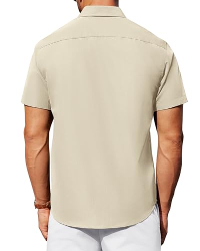 Image of Alimens & Gentle Men's Short Sleeve Dress Shirts Wrinkle Free Untucked Casual Button Down Shirt