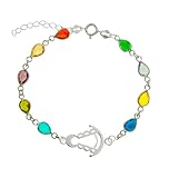 DISEÑO MÍSTICO: Pulsera de plata 925 con nudo de bruja y medallón decorativo, complementada con piedras preciosas facetadas de colores vibrantes