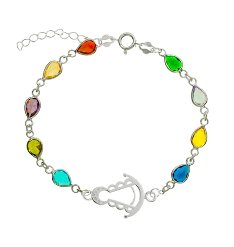 Only faith Pulsera Nudo de bruja de Plata 925 con Piedras Preciosas, Amuleto de Protección, Diseño con Medallón, 17 cm + 3 cm Extensor (Virgen del Rocio)