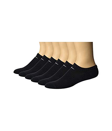 NIKE Dri-Fit Training Everyday Cotton Cushioned No Show Socks 6 PAIR Black with White Signature Swoosh Logo) LARGE 8-123