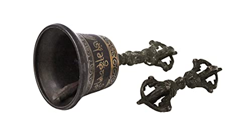 Mudra Crafts Tibetan Bell - Meditation Bell Dorje Set - Cleansing Bell Tibtetan Hand Bell Handmade in Nepal Small Brown