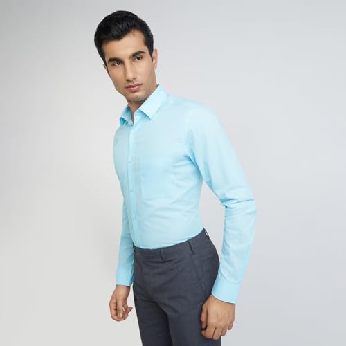 Image of Raymond Men Slim Fit Solid Pattern Pure Cotton Semi Cutaway Collar Full Sleeve Formal Shirt