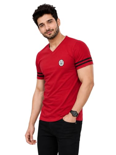 Image of Geum Men's Solid Half Sleeve V-Neck T-Shirt | Soft & Breathable Fabric | Regular Fit | Casual Everyday T-Shirt