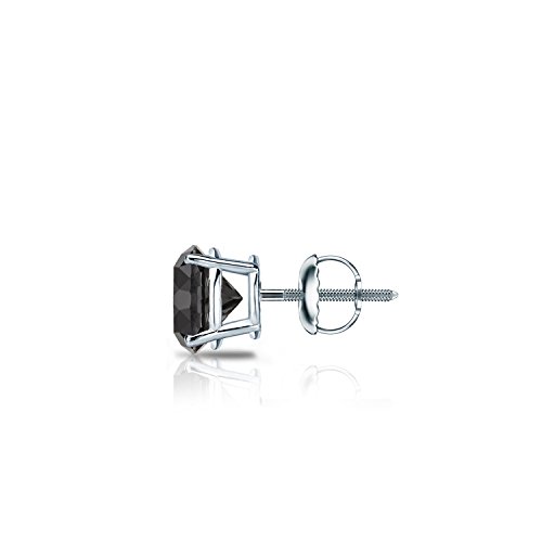 14k Gold Round SINGLE Black Diamond Stud Earring (1/4-2cttw) 4-Prong Basket set with Screw-back Diamond Wish2