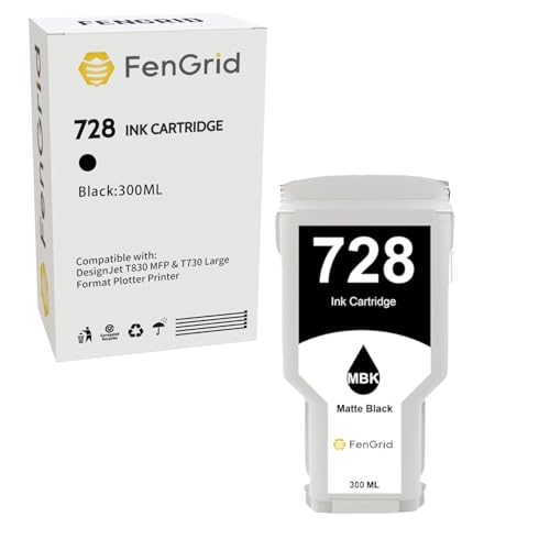 FenGrid Cartuchos de tinta 728 de 300 ml, color negro mate, repuesto para impresora de trazador de gran formato HP DesignJet T830 MFP y T730 (negro)