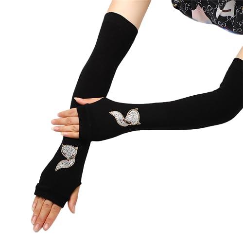 Sup-Coente Fairy Core Long Fingerless Gloves For Women Knit Warm Gloves Knitted Arm Warmers Grunge Harajuku Fashion Arm Covers