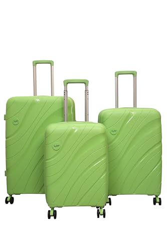 Image of Skybags Set of 3 (Cabin+ Medium+Large) Hard Suitcase (55+67+77 cm) | Luggage Trolley with 8 Spinner Wheels,Light Weight with 5 Years International Warranty (Black) (Green)|Material: Polypropylene (PP)