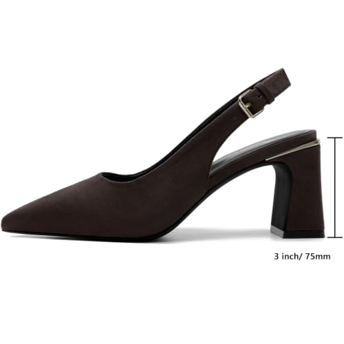 Image of Mostrin Kitten Heels for Women Pointed Toe Pumps Patent Leather Low Heel Slingback Heels with Buckle Dress Shoes for Dating Party Working