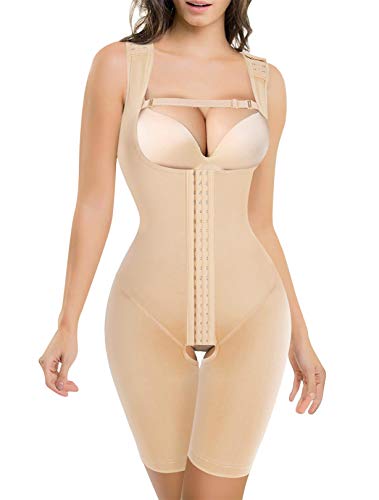 BRABIC Womens Waist Trainer Bodysuit Butt Lifter Tummy Control Shapewear Hi-Waist Thigh Slimmer Full Body Shaper Open Bust (Beige, 2XL)