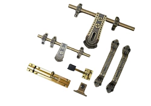 SNE Gold Finished Antique Door Fittings Kit Door Accessories Kit Aldrop Latch Handle Tower Bolt and Door Stopper Finish Antique Brass Zinc Door Handlel (B093FQ216X) Amazon Price History, Amazon Price Tracker