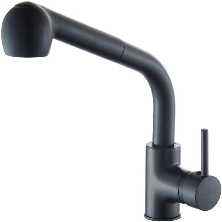 Kitchen Sink Faucet for Bar Farmhouse Commercial, Brass Black/Chrome Kitchen Faucets, Pull Out Round Head Kitchen Faucet, Button Switch Crane, Cold Hot Water Sink Mixer Taps ( Color : Black , Size : W