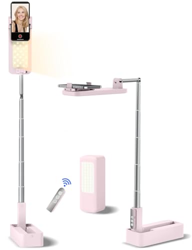 Support de téléphone pour enregistrement pliable avec anneau lumineux LED et télécommande sans fil
