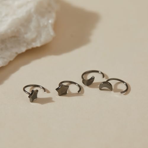 Image of CHIC & ARTSY 925 Sterling Silver Half Hoop Earrings for Women, Small Huggie Hoops Set with Ball Bar Star Moon Cross & Pearl, Lightweight Comfort Fit Everyday & Sleep Earrings