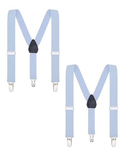 Buyless Fashion Adjustable 2 Pack Suspenders for Kids Toddlers Baby Elastic Solid Color 1 Inch - Y Back Design - 5102-2-Light-Blue-26
