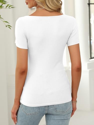 ANRABESS Women Boat Neck Tops Short Sleeve T-Shirts Ribbed Knit Tight Fitted Basic Tees Shirts 2025 Summer Clothes4