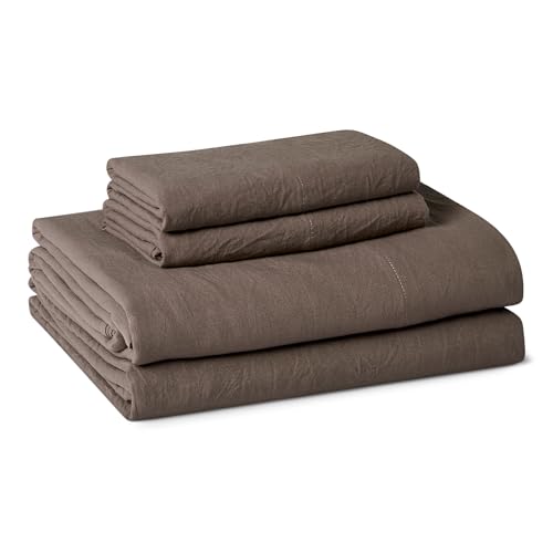 Amazon Basics Brushed Microfiber Sheet Set, Extra Soft, Breathable with Natural Texture, Machine Washable, Elastic Band, 4-Piece, Full, Brown - image 1