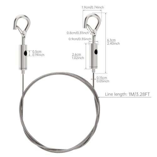 Image of 8 PCS Adjustable Picture Hanging Wire Mirror Frame Kit 1m x1.5mm Heavy Duty Stainless Steel Rope for Mirror Hanging Hardware,Light Lamp,Billboards,Basket Flowerpot Hold Up to 66lbs(30kg)