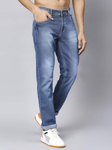 Image of Blue Jeans for Men Regular Fit - Cotton Jeans Pant for Men, Regular Denim Jeans for Boys - Light Fade Jeans for Men