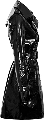 PVC Trench Coat Women | Fashion Outdoor Wet Look Raincoat Black Pu Leather2