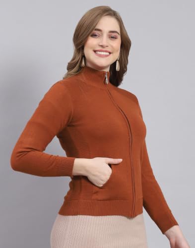 Image of Monte Carlo Women Regular Fit Full Sleeve Solid T Neck Winter Cardigan (Pack of 1)