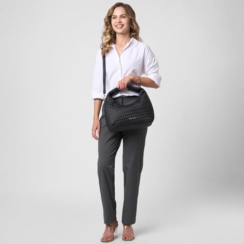 Image of Caprese Maddy Medium Hobo Bag for Women with Adjustable & Detachable Strap | Stylish Textured Handbag for Everyday Use | Perfect for Casual Outings, Work, Travel, and Special Events