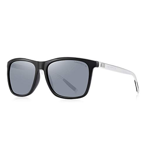 MERRY S Polarized Sunglasses for Women Aluminum Men s Sunglasses Driving Rectangular Sun Glasses for Men Women (Black&Silver, 56)