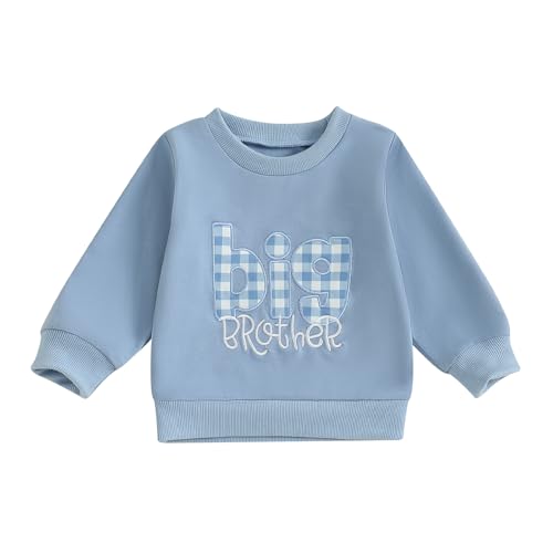 Scloutarry Sibling Matching Clothes Big Brother/Sister Sweatshirt Long Sleeve Pullover Shirt Top Spring Winter Clothes (Blue Plaid 6-12 Months)