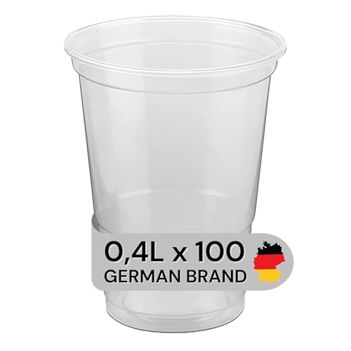 LogiPack GeRo Trinkbecher | Eichstrich 0,4l | Bierbecher Plastikbecher Einwegbecher aus Kunststoff PP (Polypropylen), Transparent klar | Ausschankbecher (100)