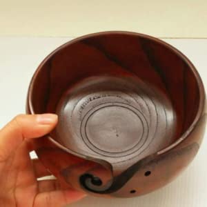 Handmade Wooden Yarn Bowl for Knitting Crochet Home Decor(18-20CM), Berry - Image 3