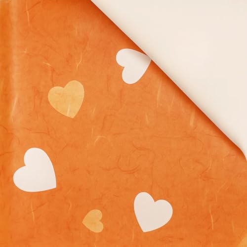 Image of Oasis 20 Sheets Korean Style Transparent Waterproof Premium Bouquet Wrapping Sheet (58 cm x 58 cm) | Orange Solid Heart Design Flower Wrapping Sheet | Elegant Packaging for Bouquets Gift Wrapping and More
