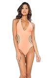 Luli Fama Women's Corazon Loco Crochet Cut Out Monokini Swimsuit, Miami Peach, Small