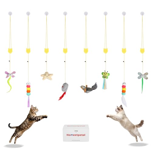 Homeetpetal Interactive Feather Cat Toy 8-Piece Set | Indoor Hanging