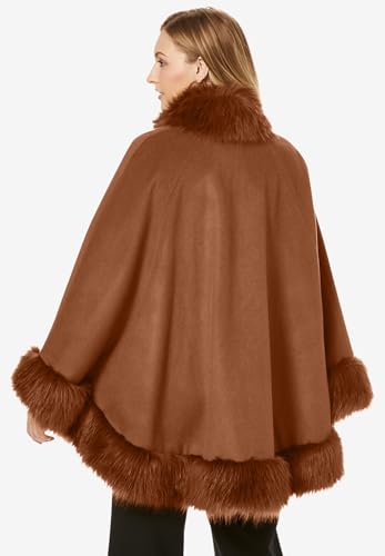 Jessica London Women's Plus Size Faux Fur Trim Wool Cape Wool Poncho Hook And Eye Closure - 14/16, Black